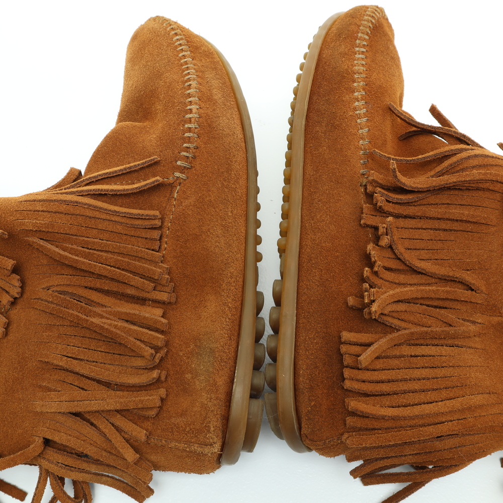 Minnetonka 5 Layer Fringe Suede Leather Moccasins Women 6 Brown - Picture 12 of 15